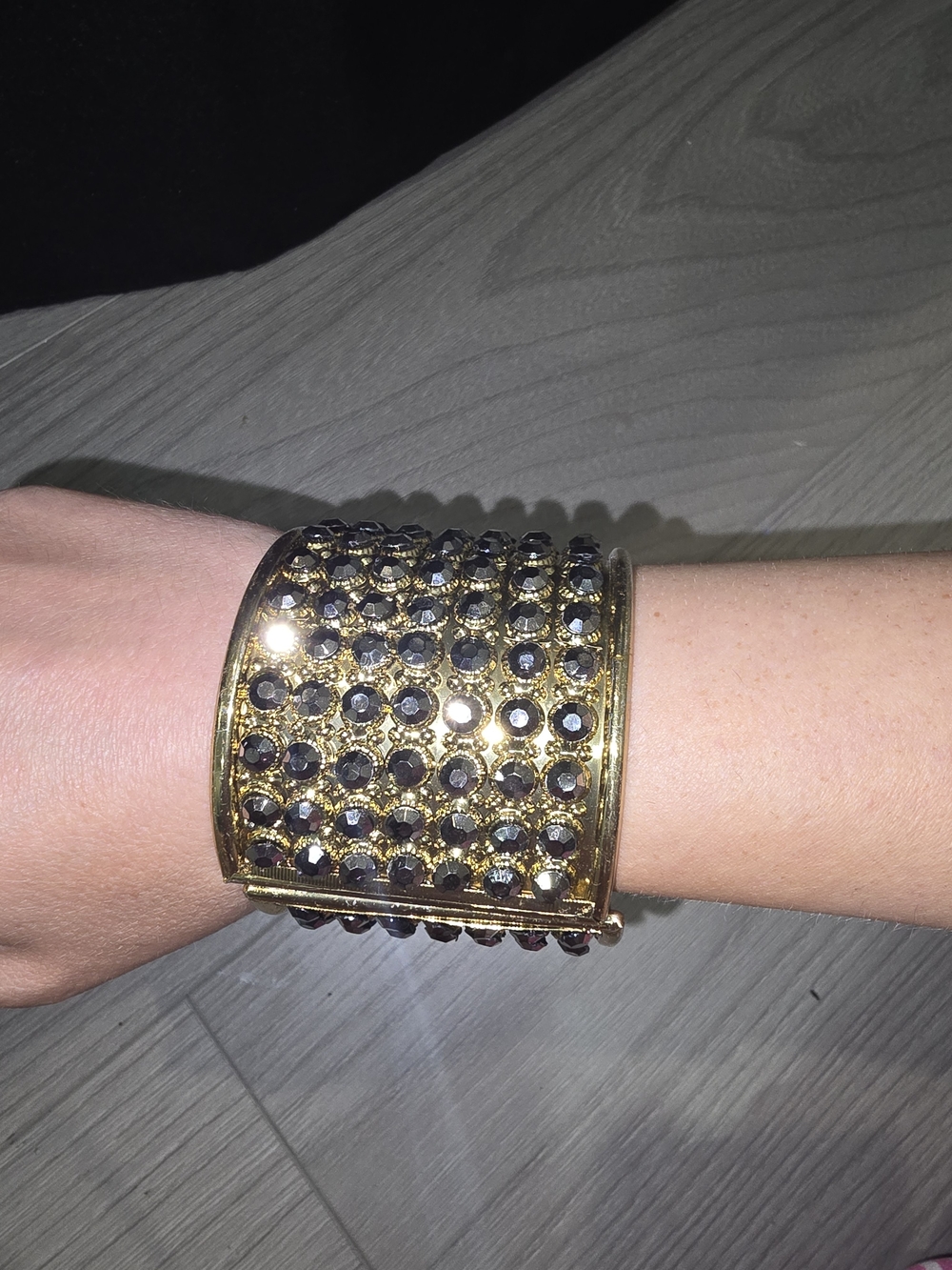 Mixit Gold-Tone Cuff Bracelet with Black Stones
